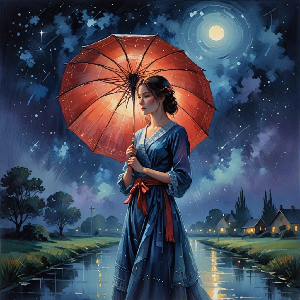 Ethereal Nighttime Elegance in Soft Impressionist Style