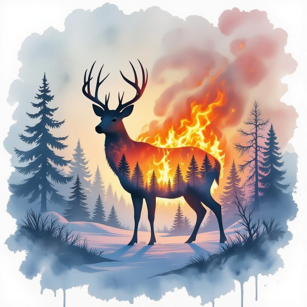 Deer Silhouette: Fire and Ice Duality