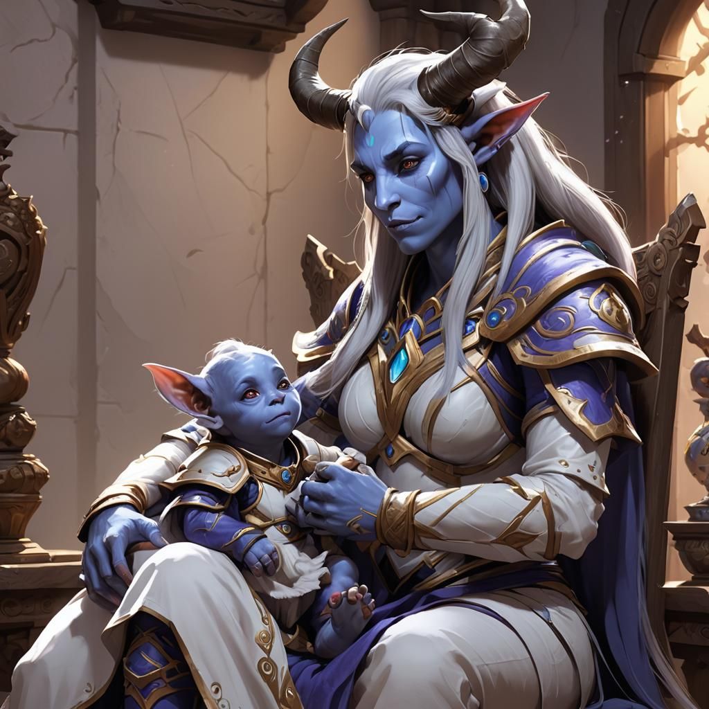White-Skinned Draenei Family in 3D Anime Style