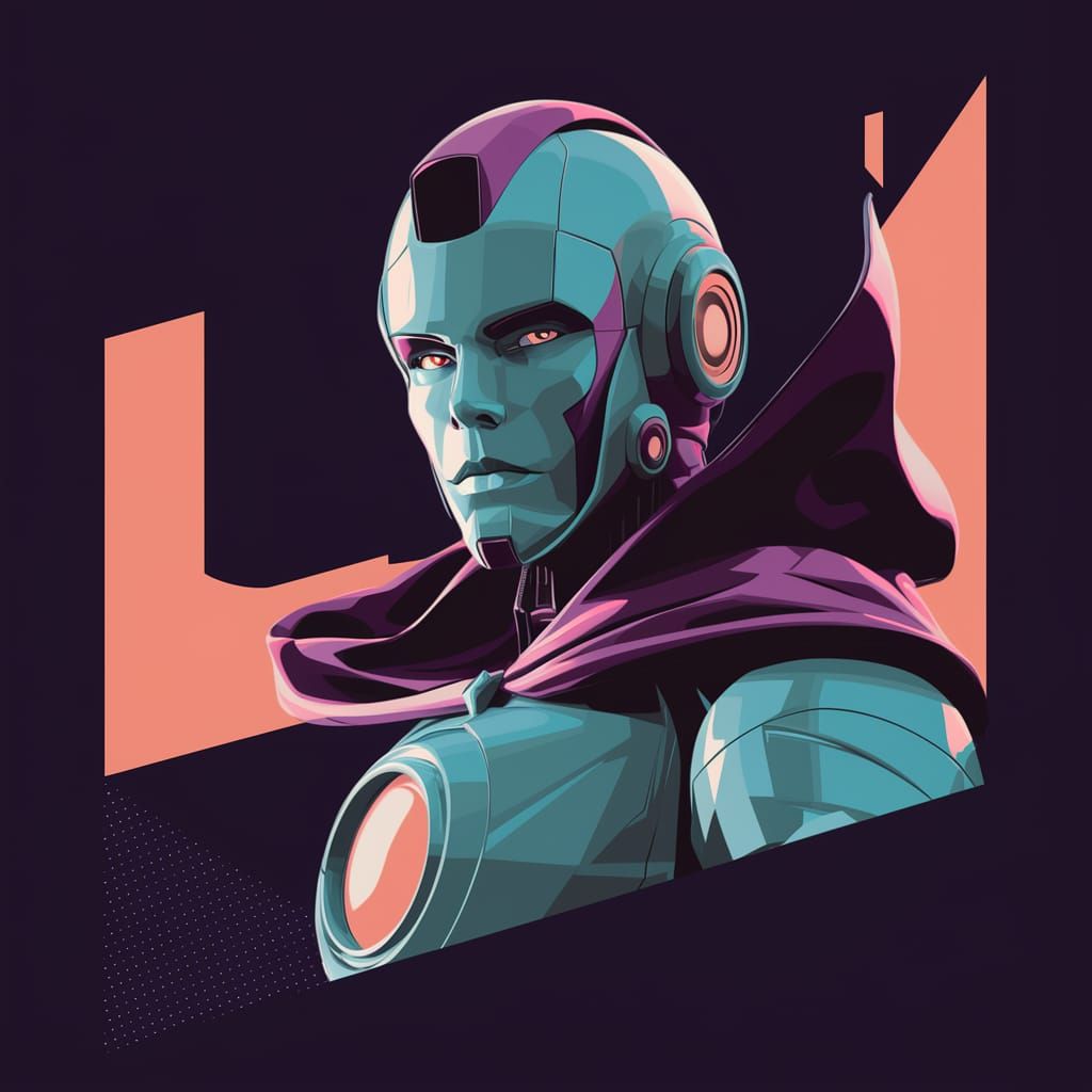 Futuristic Robot in Purple Cape, Hyperrealistic Digital Art