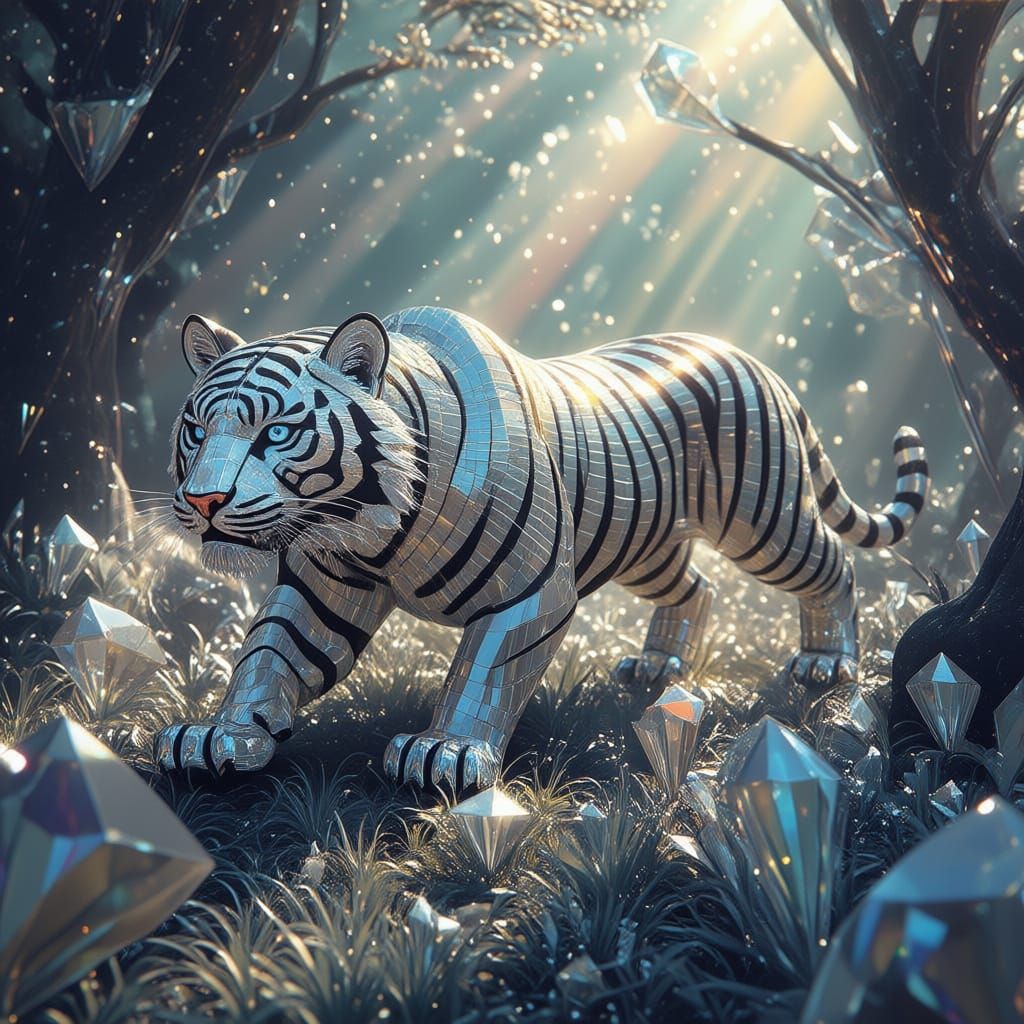 Diamond Tiger in Crystal Forest, Matte Painted Style