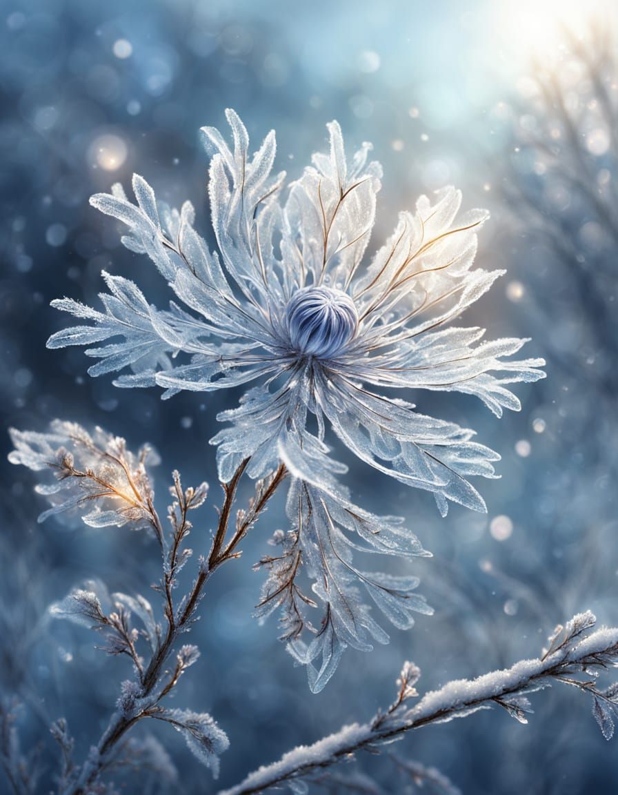 Shimmering Ice Flower Blooms in Fantasy Art