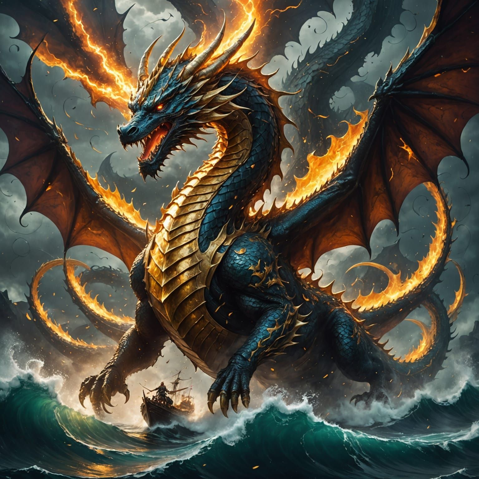 Golden Dragon Soars Through a Storm of Shattered Stars