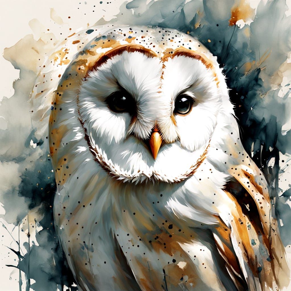 Barn Owl and Mouse in Soft Impressionist Watercolor Style