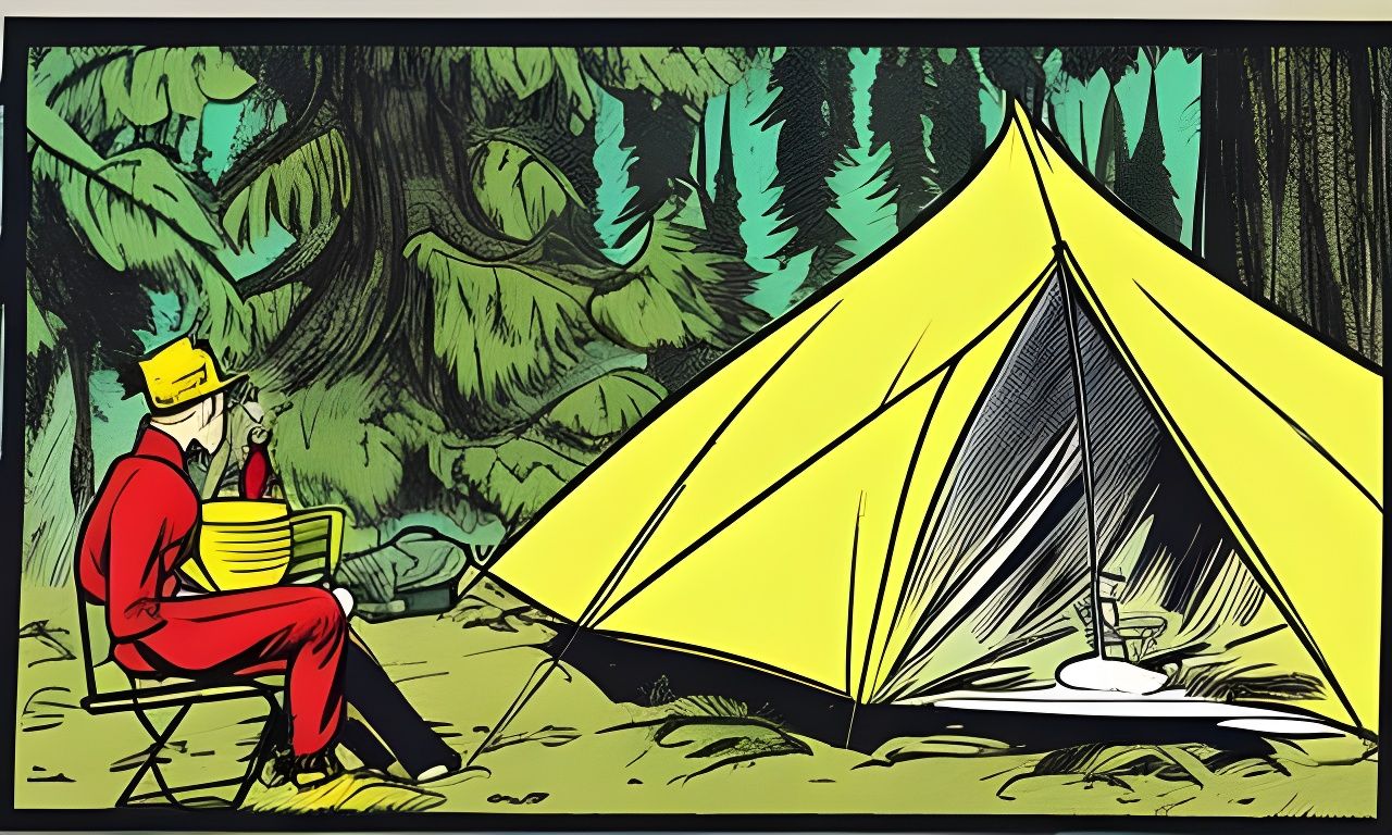 Redwood Forest Campsite in Color Ink Style
