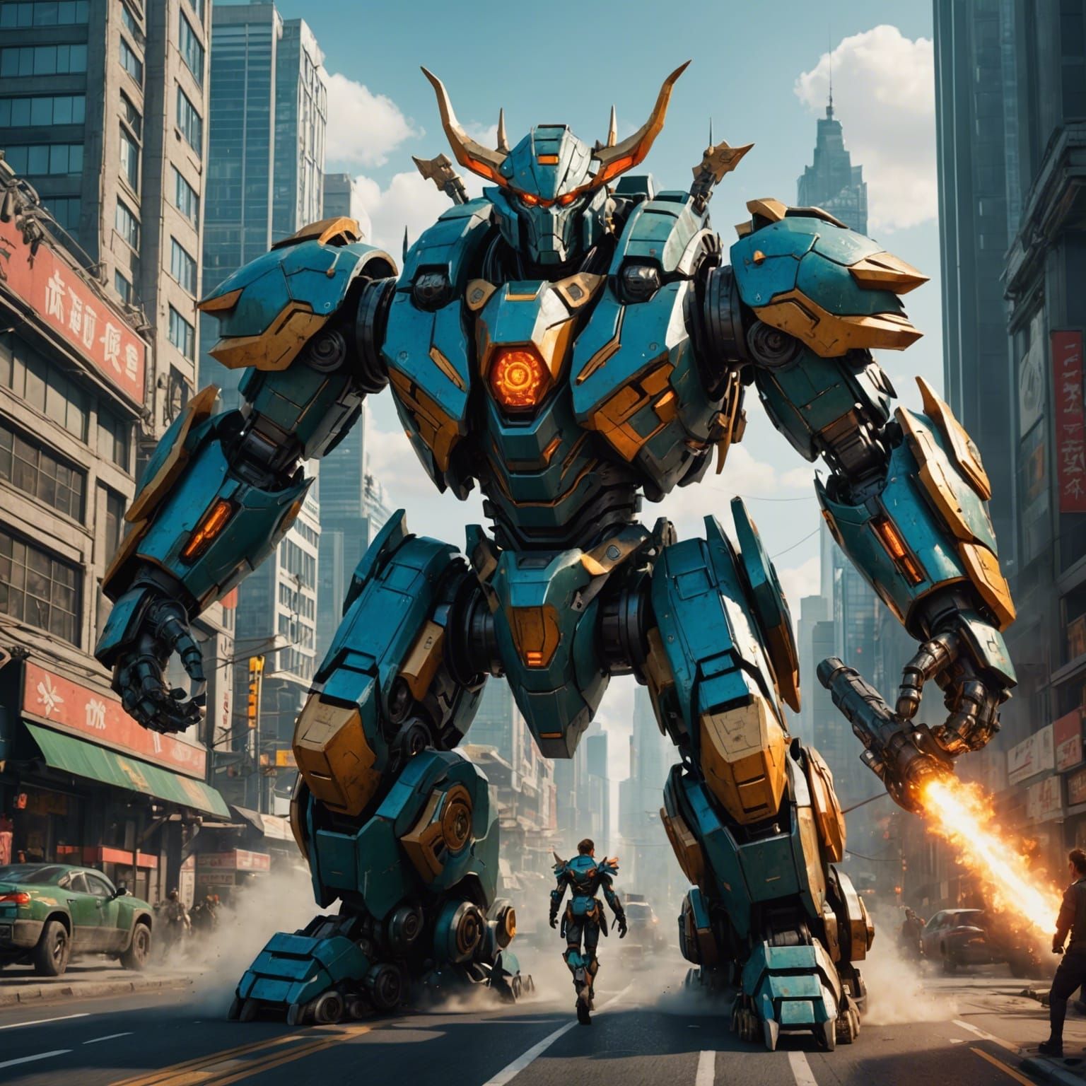 Elf warrior driving a giant robot kaiju