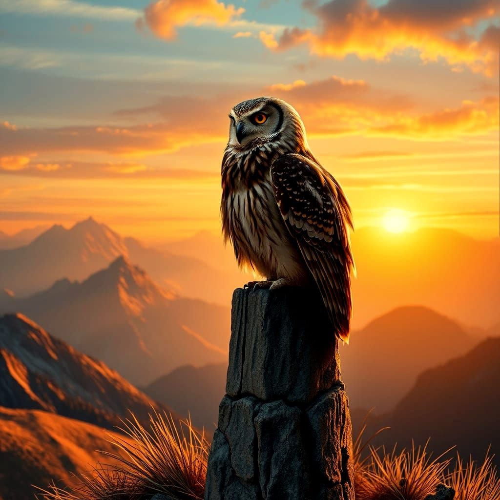 Serene Owl Perched on Ancient Mountain Cross