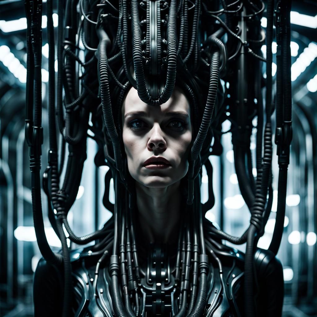 Dark Portrait in HR Giger Alien Style