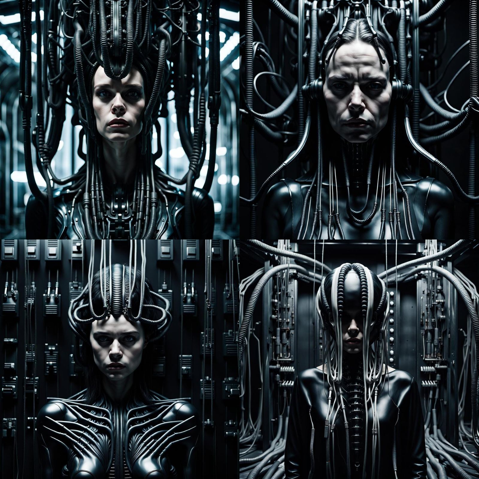 Dark Portrait in HR Giger Style with Alien Tech