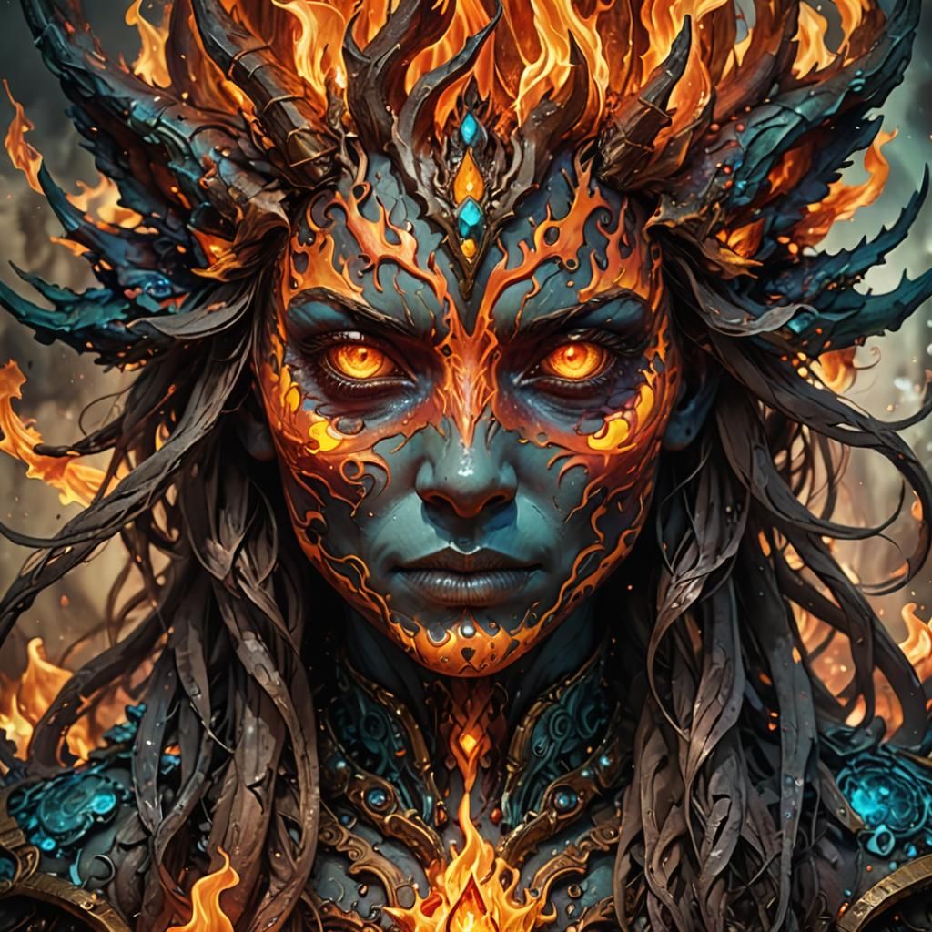 Detailed Fire Elemental Portrait in Fantasy Style