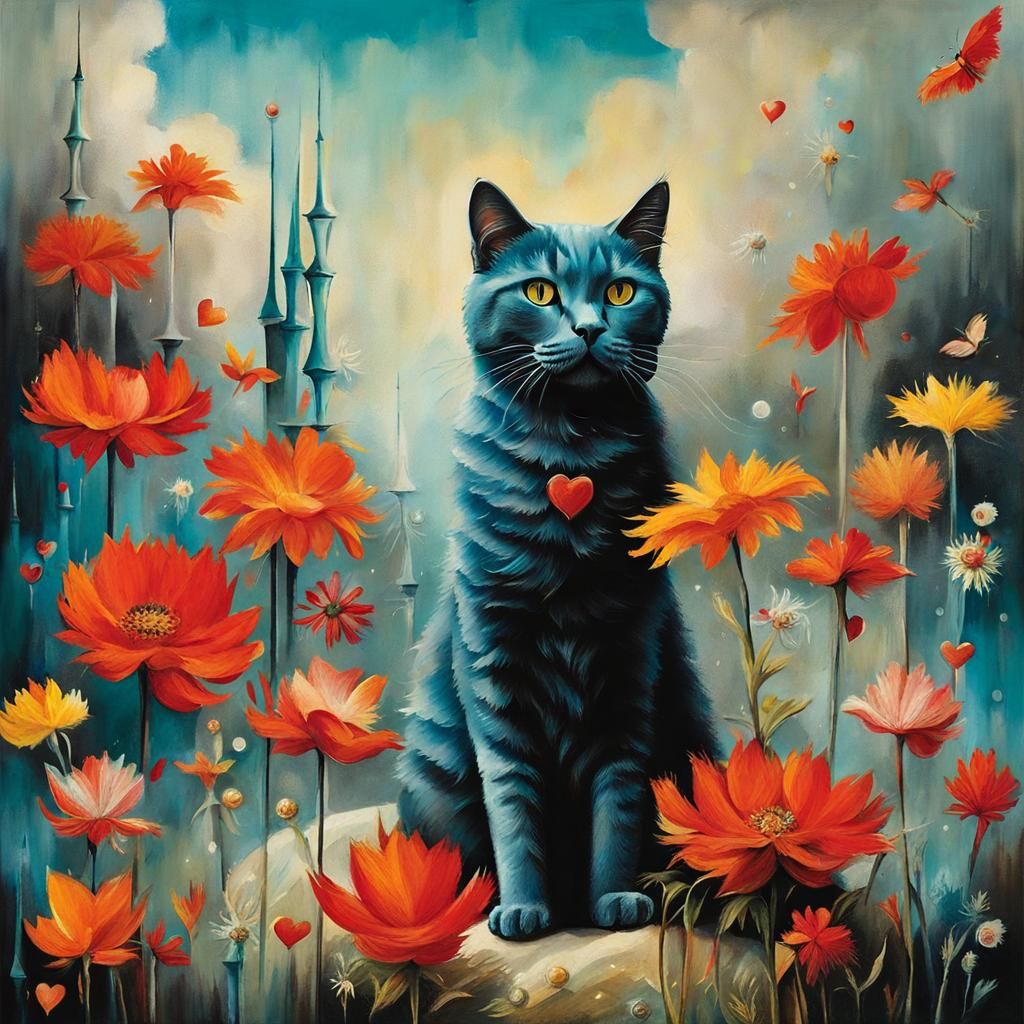 Cat on Pillow in Surrealist Style