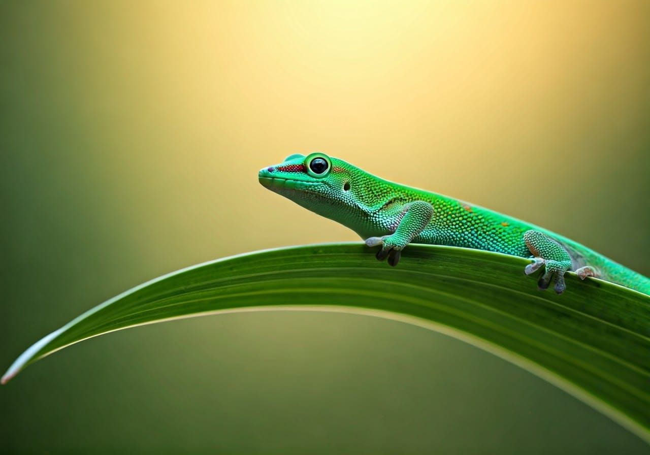 Iridescent Gecko in Misty Rainforest, Naturalistic Style