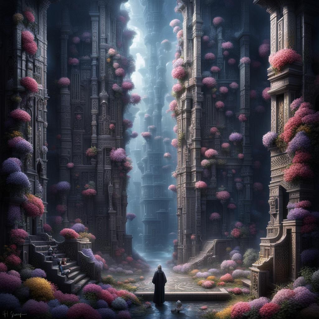 Tetris Hallucination in Giger Style with God Rays