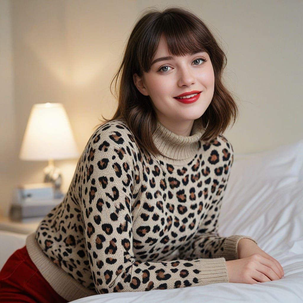 Chubby 15-year-old girl with blunt bangs, flawless makeup, r...