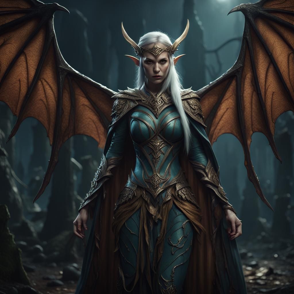 Menacing Winged Elf in Detailed Matte Painting