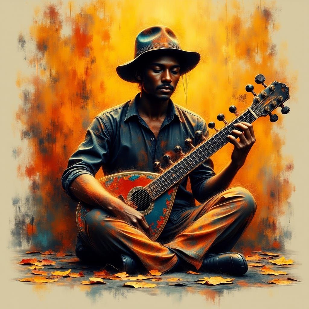 Abstract Musician with Sitar in Modern Style