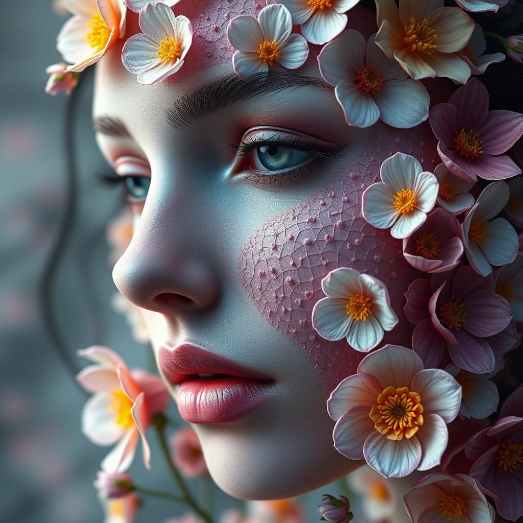 Floral Face Art in Detailed Matte Painting Style