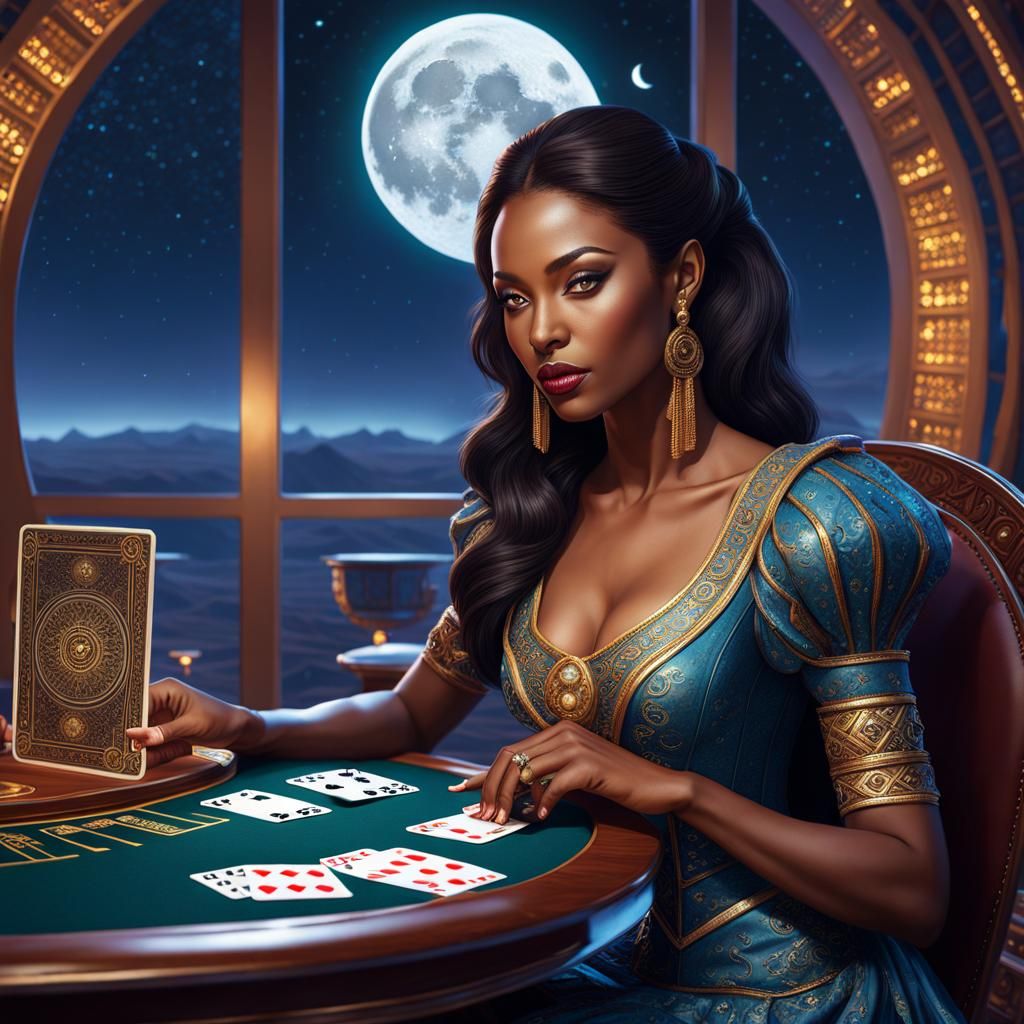 Woman at the Lunar Resort, the casino section.