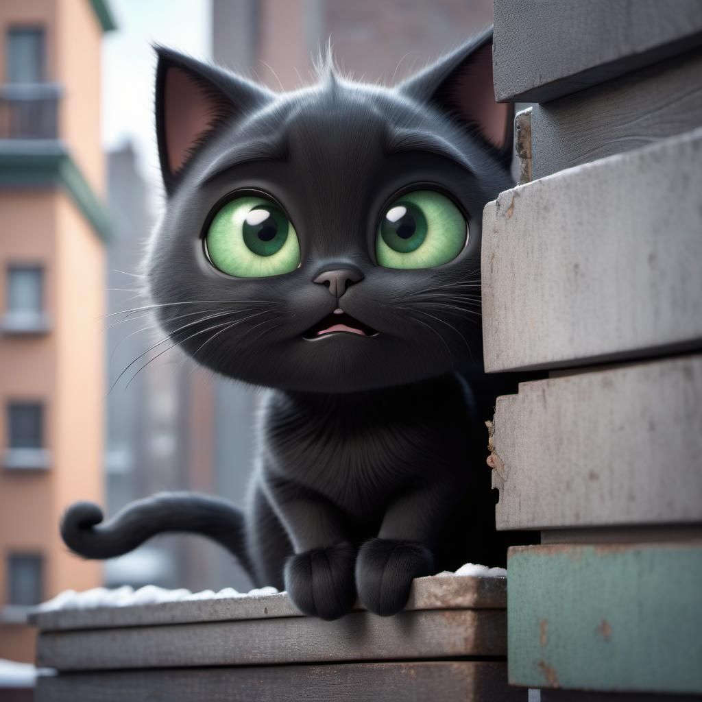 Disney Pixar style 3D character adorable black cat with big ...