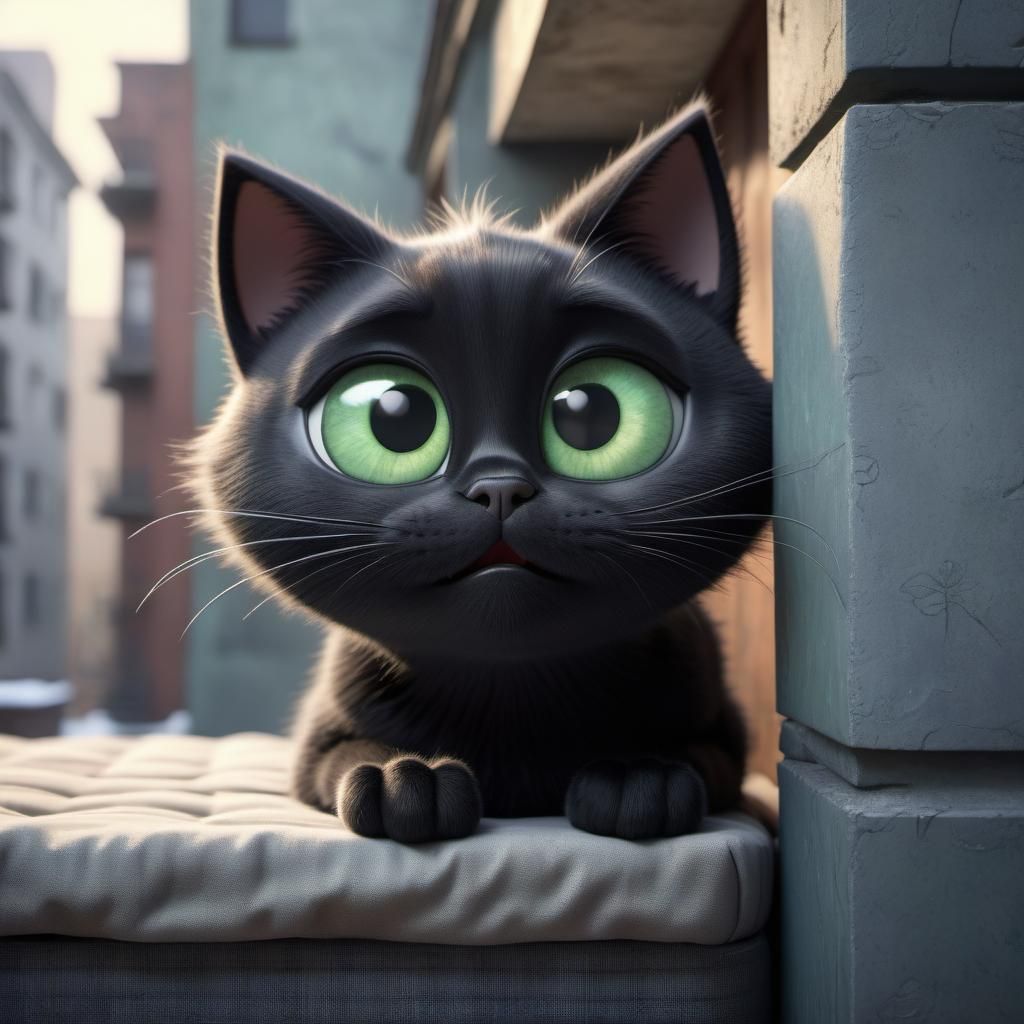 Disney Pixar style 3D character adorable black cat with big ...