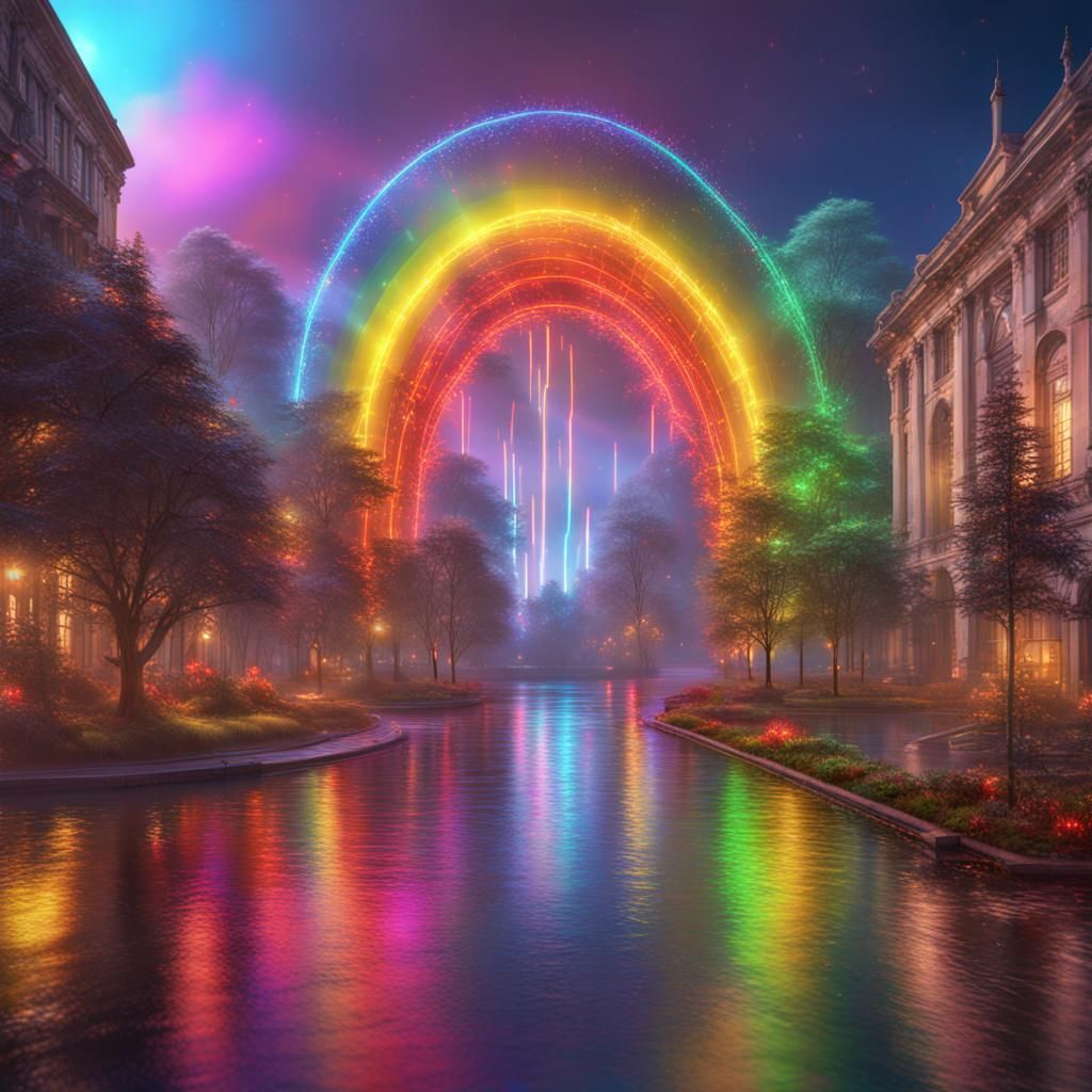 Electric Rainbow Christmas Ornament: Detailed Matte Painting