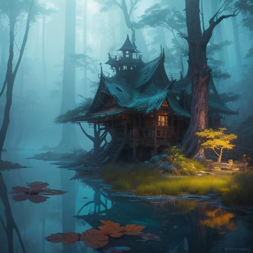 Mystical Forest Emerging from Water: Fantasy Concept Art