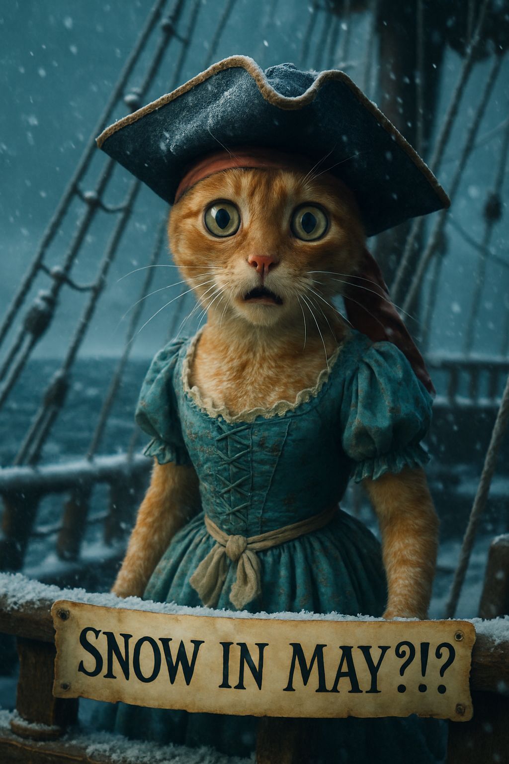 Snow in May?! Unhappy pirate version… 🥶
