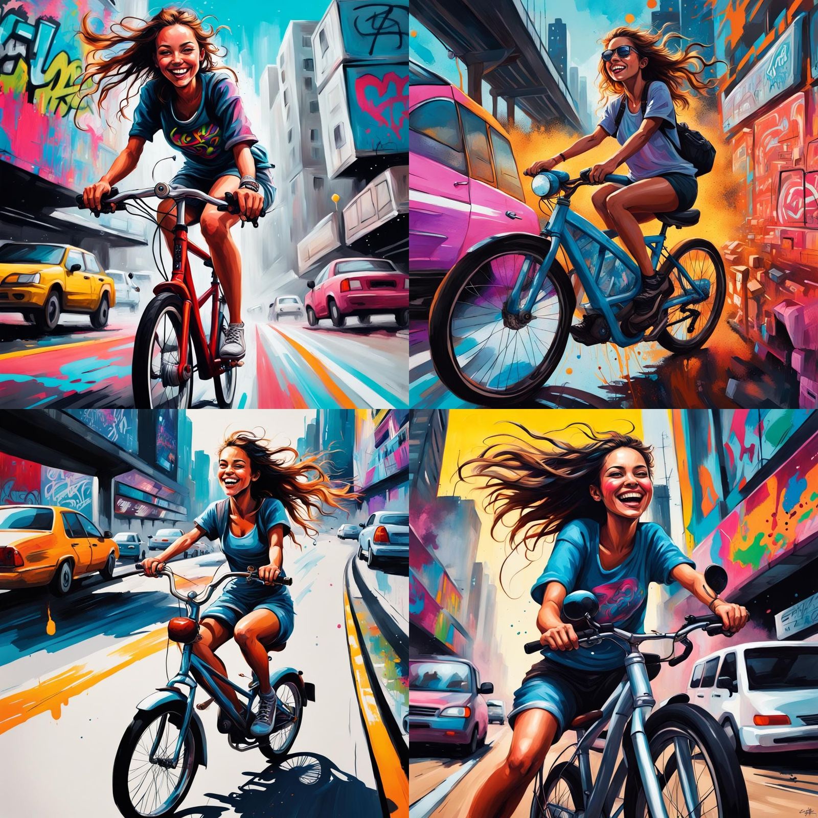Joyful Freeway Ride in Graffiti Splash Art