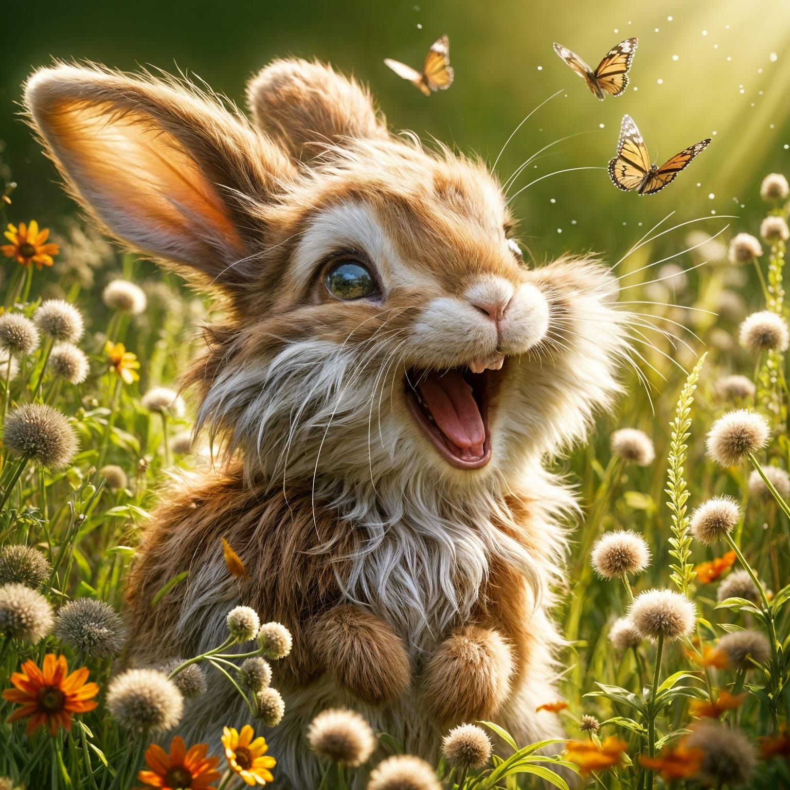 Joyful Bunny Laughing in Wildflower Meadow