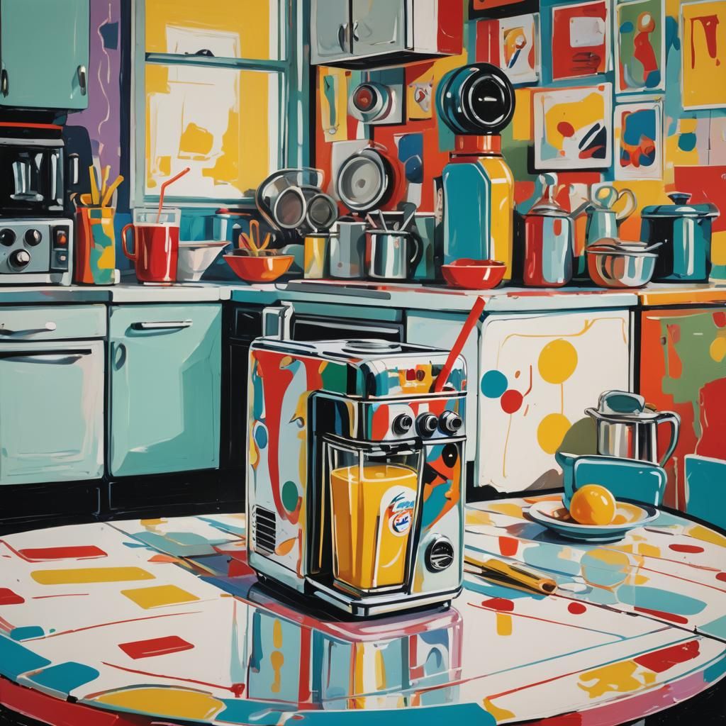 Retro Kitchen Juice Box in Abstract Expressionism Style