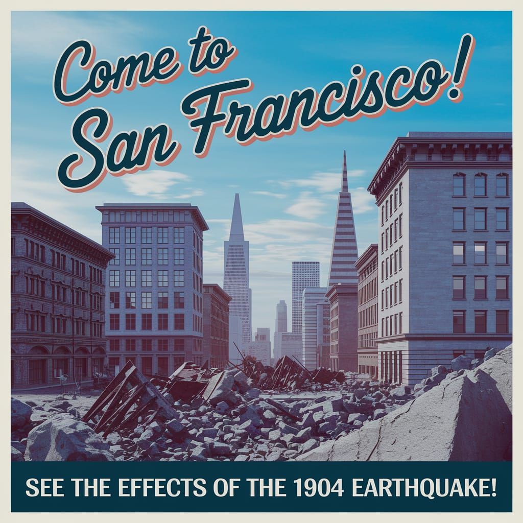 A 1960’s style Travel Poster advertising the 1904 San Francisco Earthquake.