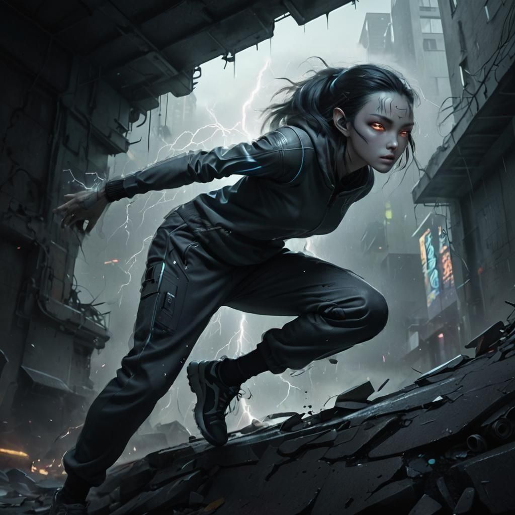 Cosmic Warrior in Electrifying Atmosphere