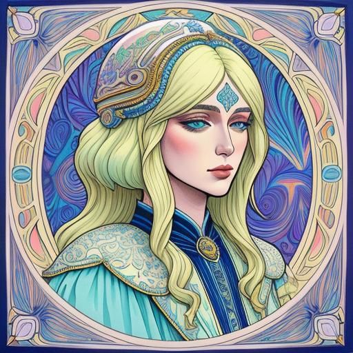 Ice Cream Helmet on Sad Girl: Art Nouveau Style