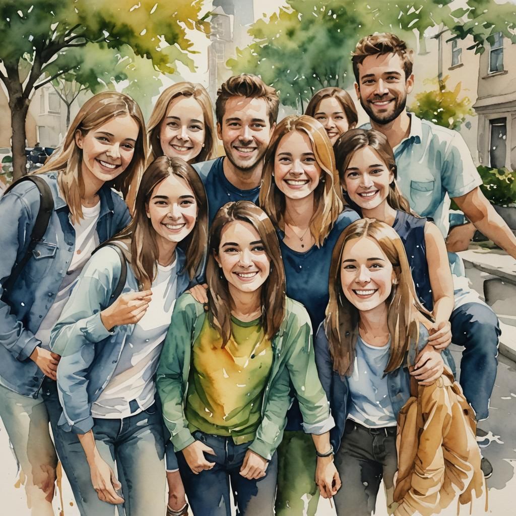 Watercolor Painting of Friends Gathering