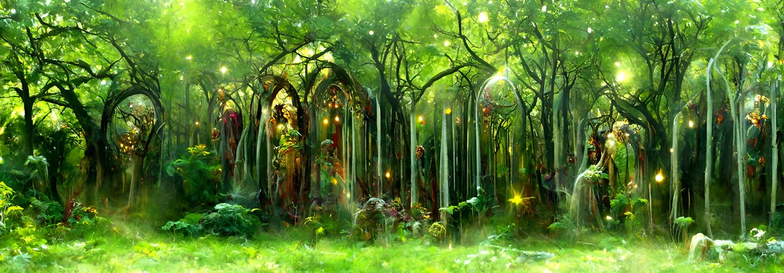 Enchanted Celtic Forest with Auroras: Digital Matte Painting