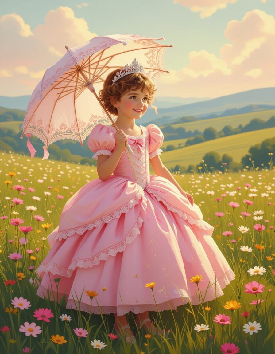 Boy Dressed as Princess in Pink Gown with Parasol