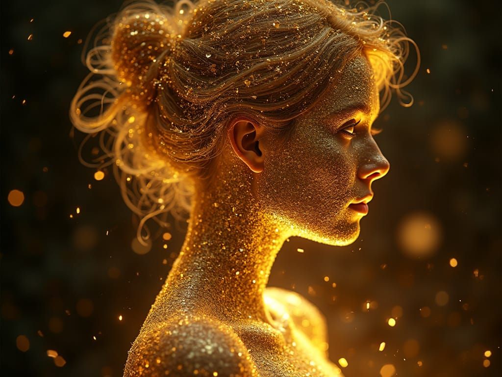 Ethereal Golden Calligraphy Woman in Art Nouveau Style