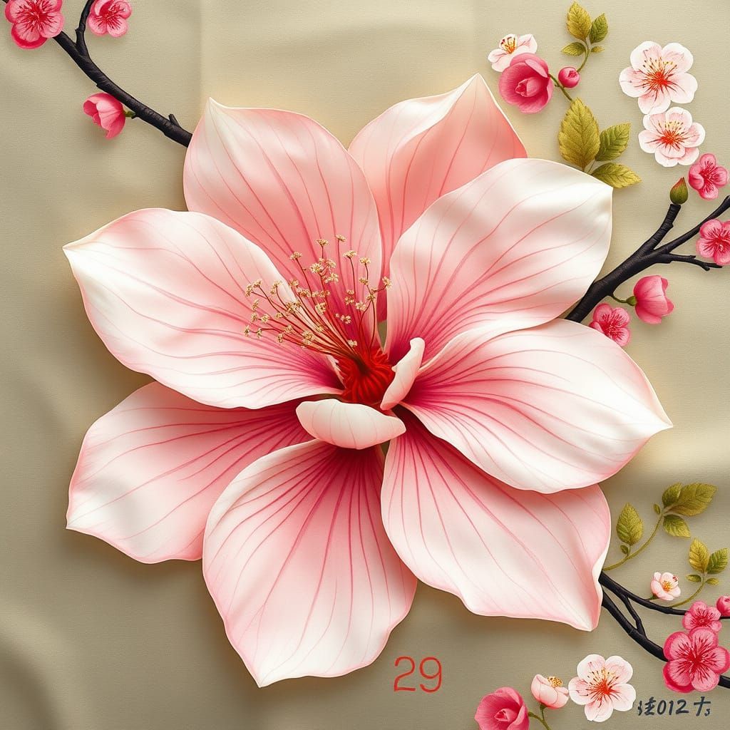 Beautiful Classic Japanese Cherry Blossom in Soft Pastel Col...