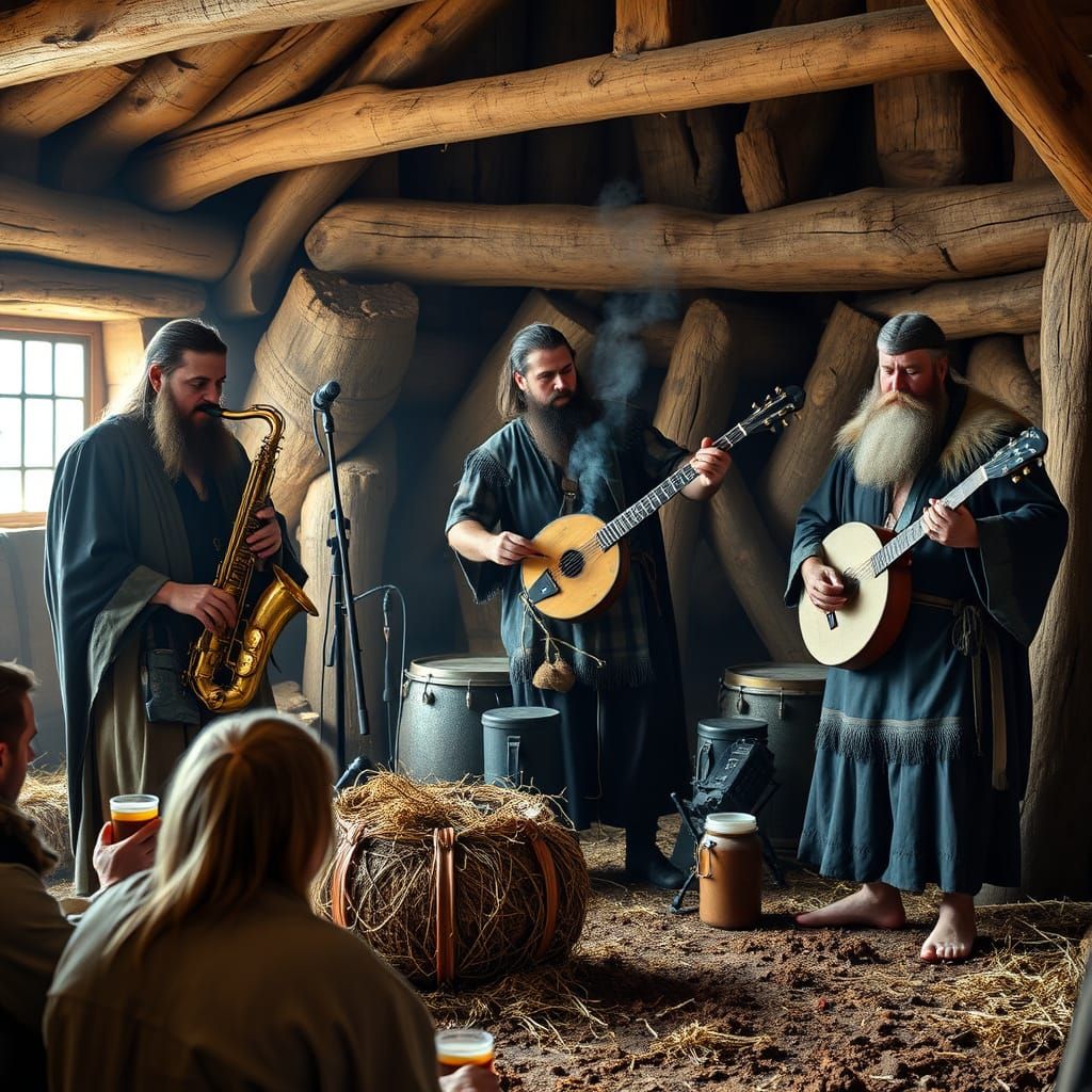 The band "Rîthmöglyph" performing their only hit "Dung, Hone...