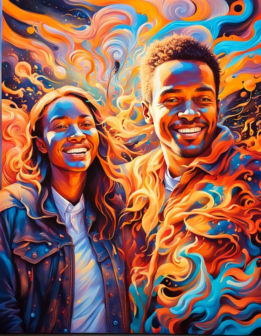 Vibrant Street Art of a Happy Couple