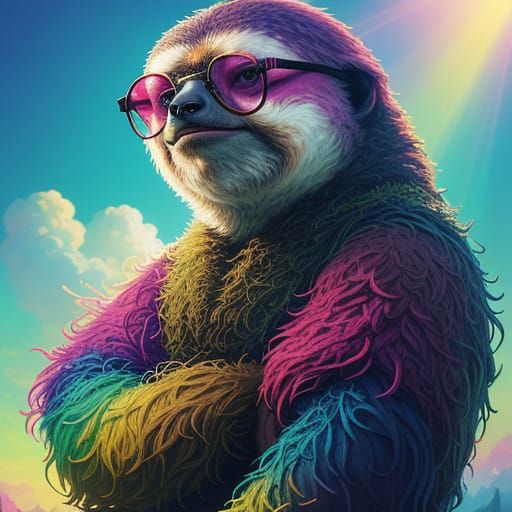 Sloth in Aviator Goggles with Vibrant Colors and Soft Focal...