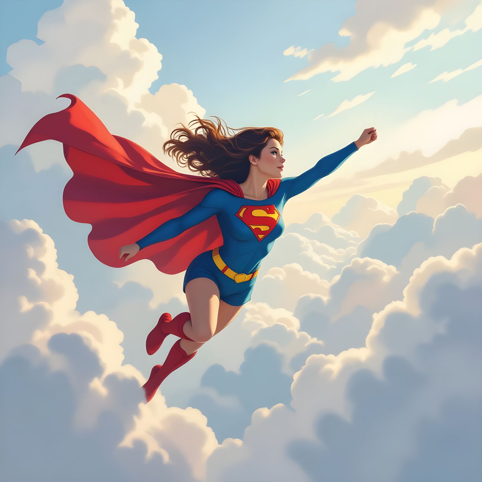 Watercolor Superman Girl with Cinematic Background