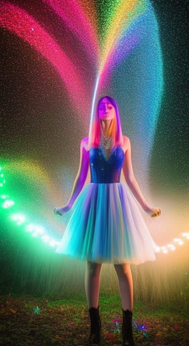 Enigmatic Lady in Vibrant Psychedelic Surroundings
