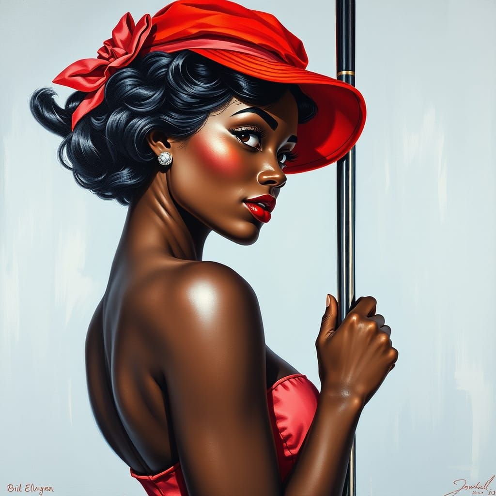 Sultry Ebony Golf Star in a Neo-Expressionist Oil Painting