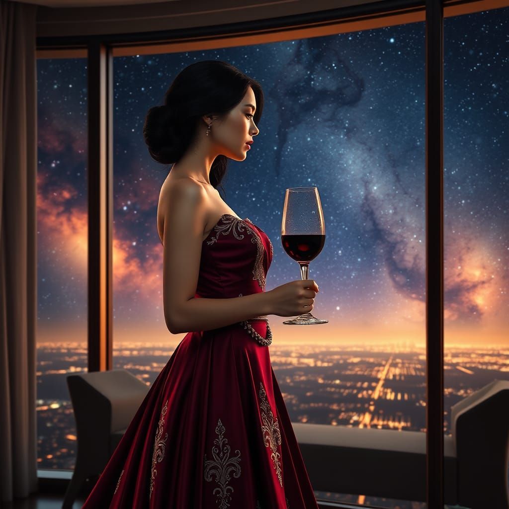 Cosmic Beauty in Futuristic Apartment View