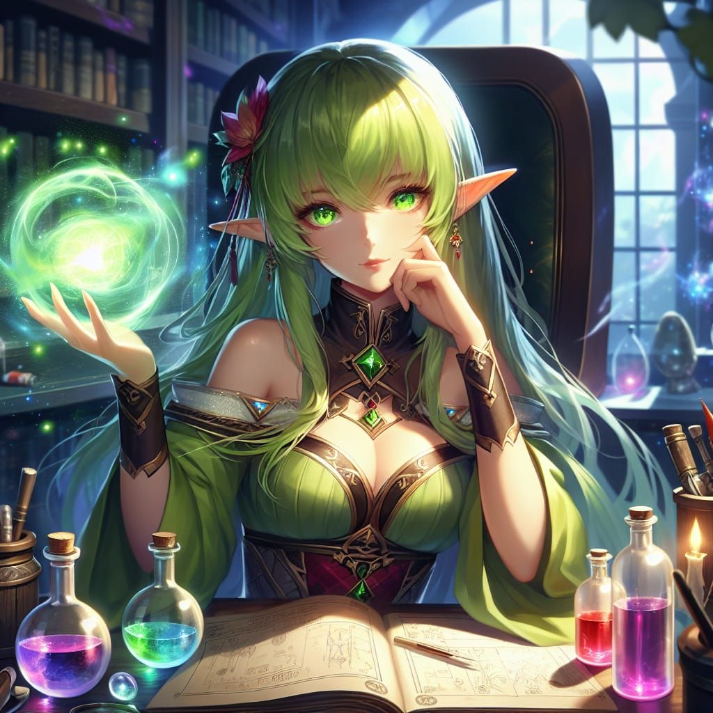 Anime Elf Elementalist Conjuring Magic Orb
