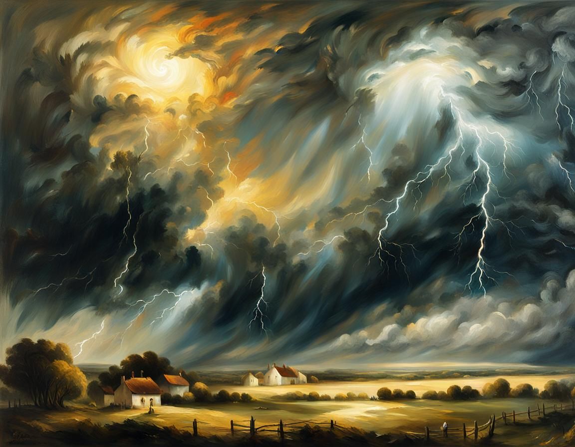 Stormy Countryside: Dramatic Oil Painting in Turner Style