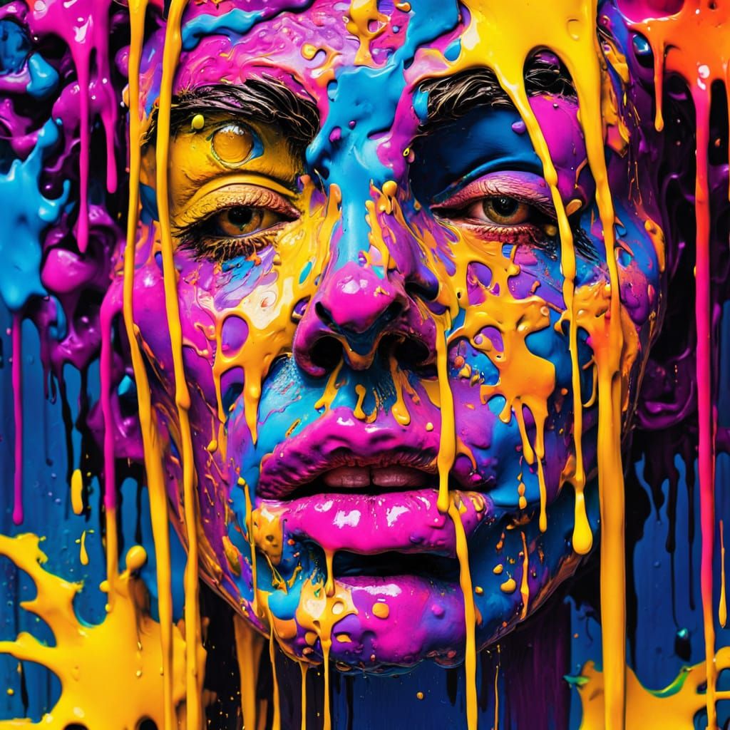 Melting Face in Neon Abstract Expressionism