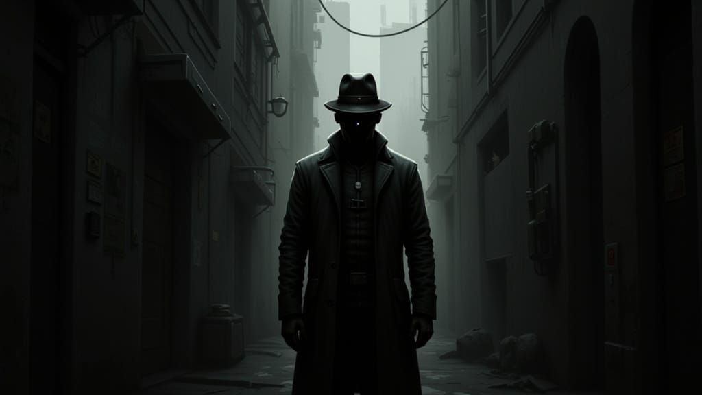 Mysterious Shadow Figure in Noir Cyberpunk Alley
