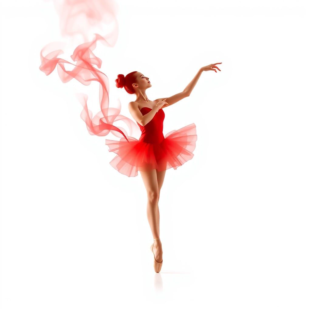 Elegant Red Smoke Ballet Dancer in Minimalist Composition